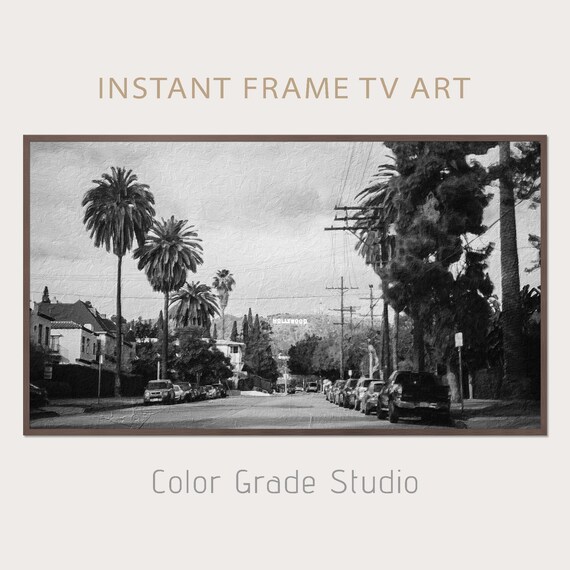 Hollywood TV Frame, Samsung TV Art Frame Digital Download, Los Angeles  Black And White Digital Painting, US California Samsung Frame