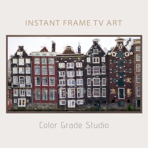 Amsterdam Art Frame For TV, Digital Download Samsung Frame TV, Digital Oil Painting Amsterdam Houses Netherlands, Old Canvas Vintage Style