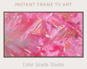 Quadro de TV Arte Abstrata Pintura a Óleo Digital, Quadro de TV Rosa, Download Instantâneo