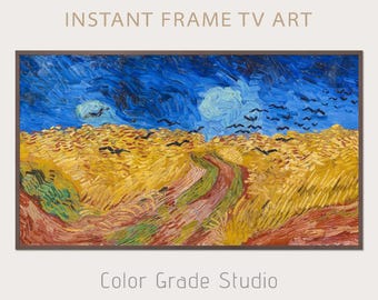 Pintura de Vincent Van Gogh, Moldura para TV Samsung, Campo de Trigo com Corvos, Download Digital Vintage