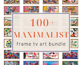 Pacote de Arte para Moldura de TV, 100 Impressões de Arte Maximalista Eclética, Conjunto de Parede de Galeria Moderna Vintage, Coleção Floral e Animal, Download Digital em 4K