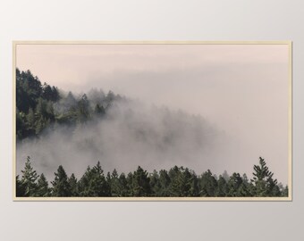 Samsung Frame TV Art, Foggy Forest Landscape Decor Download, Mountains Photography Art For Frame TV, Digital Oil Painting