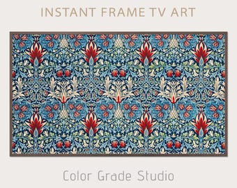 Moldura para TV Samsung Vintage, Moldura para TV com Padrão William Morris, Arte com Ilustração Floral para Download de Moldura para TV