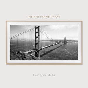 Marco para TV del Puente Golden Gate de San Francisco, descarga digital de marco artístico para TV Samsung, pintura digital en blanco y negro imagen 2