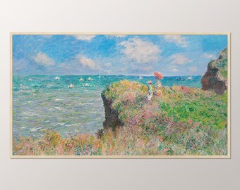 Marco de TV Samsung vintage, arte de TV con marco de pintura al óleo, paisaje de verano de Claude Monet, pintura clásica costera, arte para TV con marco descargable