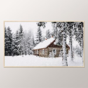Samsung Frame Art TV Winter, Old Cabin Digital Oil Painting, Snowy Forest, Woodland Decor TV Instant Download, Christmas Frame TV Decor