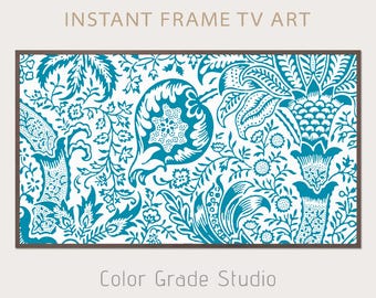 Moldura para TV Samsung Vintage, Moldura para TV com Padrão William Morris, Arte com Ilustração Floral para Download de Moldura para TV