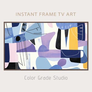 Abstract Geometric Retro Art, Purple Yellow Samsung Frame TV, Modern Contemporary Wall Decor
