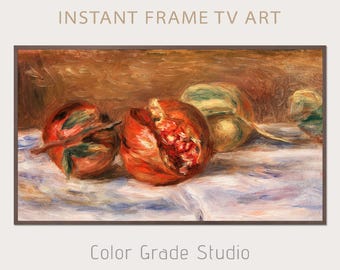 Moldura para TV Samsung Arte Vintage ~ Pintura de Natureza Morta Decoração de Fazenda ~ Pintura a Óleo de Romãs de Renoir