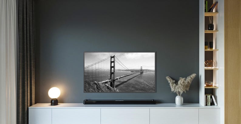 Marco para TV del Puente Golden Gate de San Francisco, descarga digital de marco artístico para TV Samsung, pintura digital en blanco y negro imagen 8