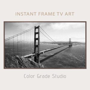 San Francisco Golden Gate Bridge TV Frame, Samsung TV Art Frame Digital Download, Black And White Digital Painting