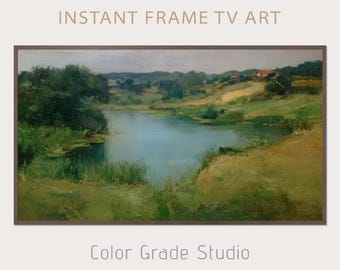 Arte de TV com moldura vintage, download digital de paisagem natural