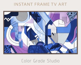 Arte geométrica abstrata para TV com moldura, download digital, arte contemporânea com clima retrô