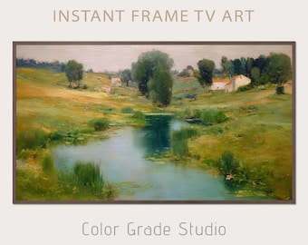Moldura TV Arte Paisagem, Natureza Pintura a Óleo Vintage
