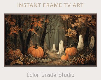 Frame TV Halloween Art, Moody Holiday Digital Artwork, Woodlands Landscape Scene, Digital Download