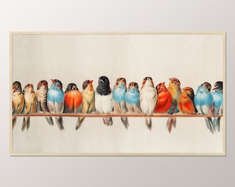 Songbirds Samsung Frame TV Art, A Perch of Birds, Hector Giacomelli, Vintage Painting, Samsung 4k Instant Download