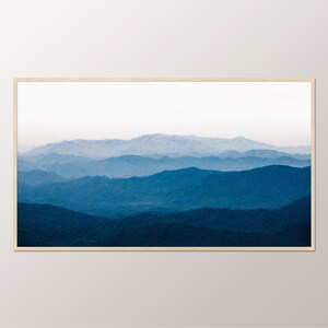 Samsung Frame TV Art Blue Mountains, Nature Digital Oil Painting, Mountains Instant Download