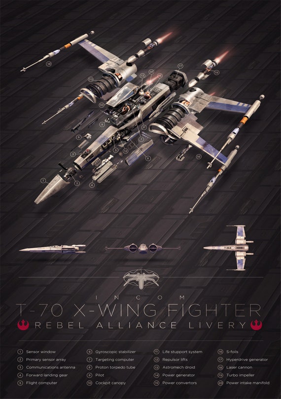 T 70 X Wing Fighter Rebel Alliance Liver Blueprint Graphic Etsy