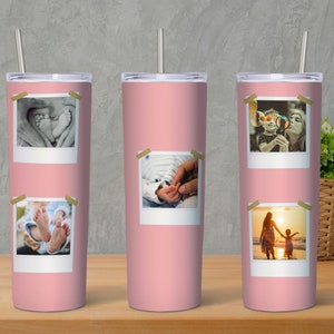 Photo Tumbler Template, Png Sublimation Photo Collage, 20oz Skinny Tumbler Tapered, Custom Photo Tumbler Wrap Png, 5 Picture Photo Tumbler