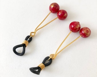 Golden cherry non-piercing nippie jewelry | gold dusted red jade beads