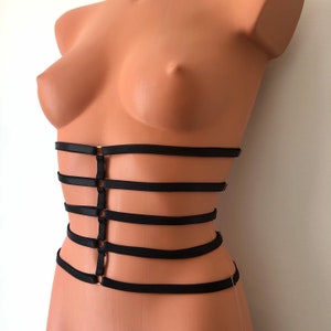 Elastic waist cage belt (5) straps harness | underbust corset bustier | adjustable elastic waist harness