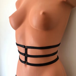 Elastic waist cage belt (3) straps harness | underbust corset bustier | adjustable elastic waist harness