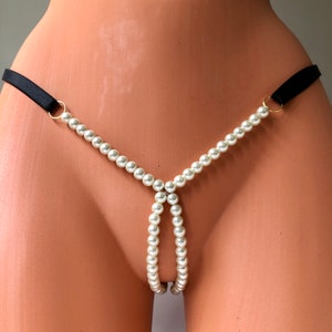 Sexy Women Lace Pearl Thong G-string Panties Lingerie Underwear Crotchles  T-back