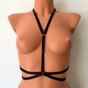 Double elastic chest harness | mid style to waistline body straps | adjustable elastic waist harness