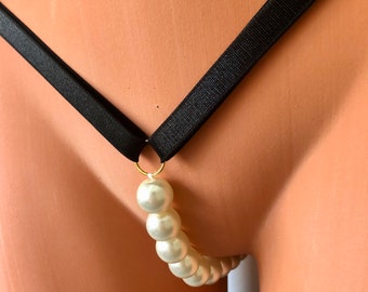 Extra large beads pearl lingerie string thong