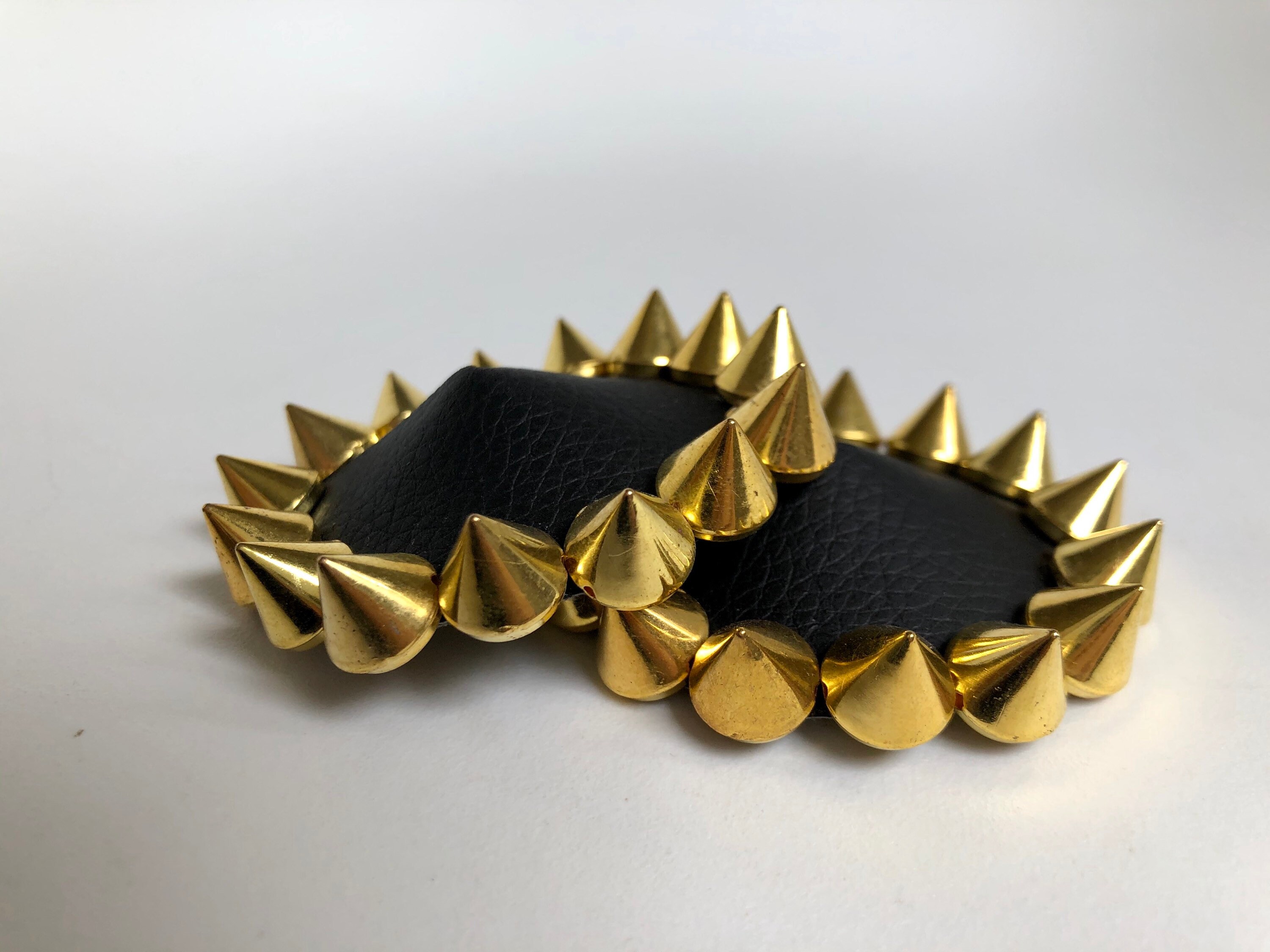 Black Faux Leather Burlesque Pastie Nippie Covers With Gold Spikes Studs -   Australia