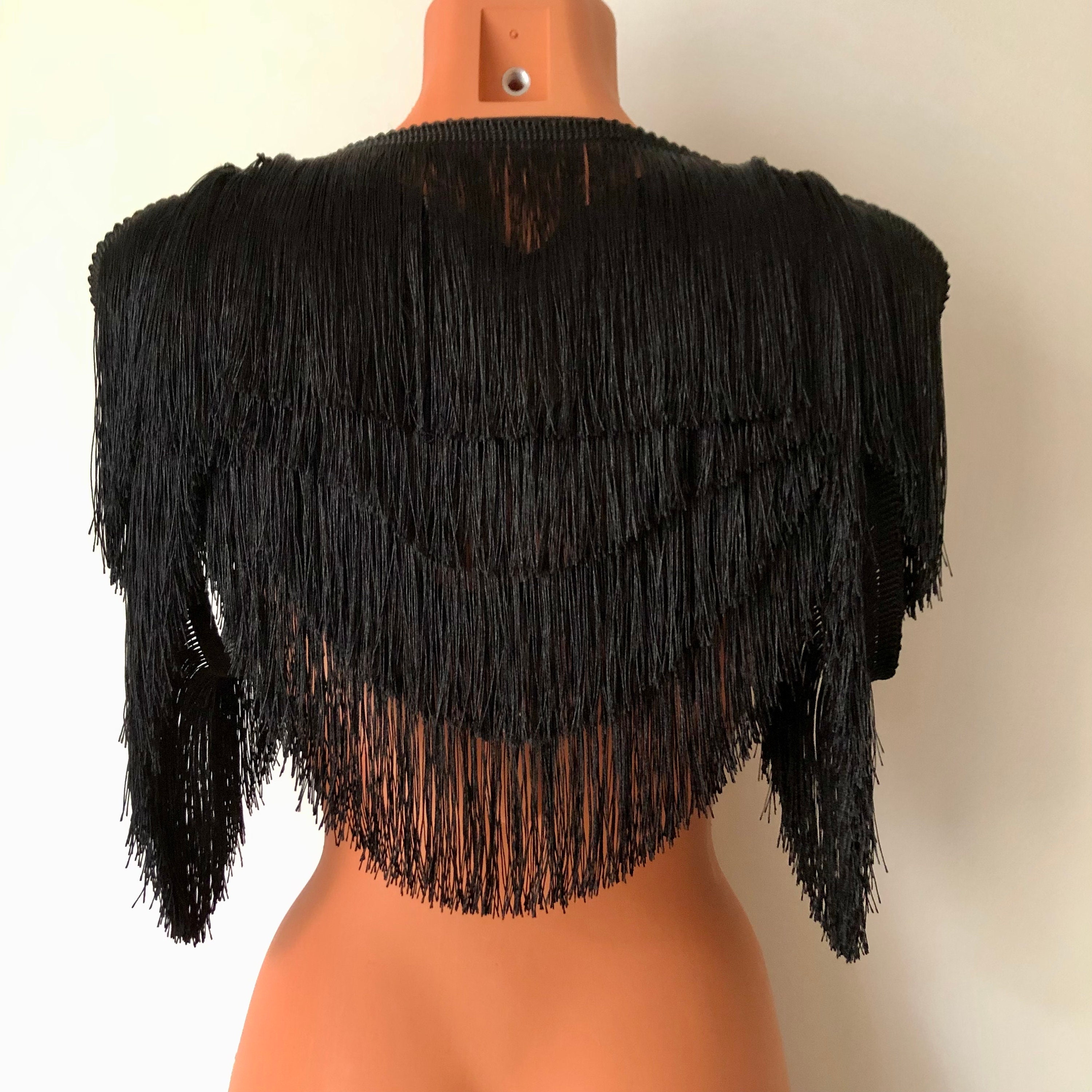 Shimmy fringe shrug bolero capelet | burlesque cape robe jacket | elastic shoulder harness cover up poncho