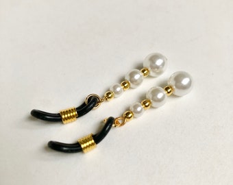 Ascending pearl glass beads with gold metal spacer beads non-piercing nippie jewelry