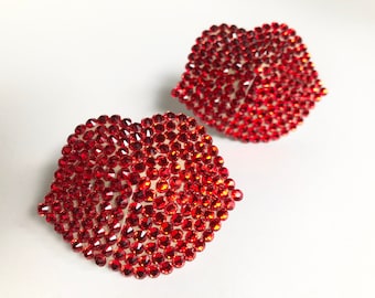 Red lips crystal burlesque pastie kisses rhinestone nippie covers