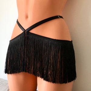 Shimmy fringe belt skirt | burlesque waist harness | adjustable elastic harness
