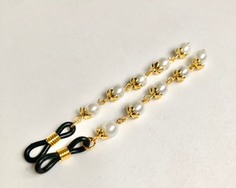Long flower cap pearl glass beads drop dangles non-piercing nippie jewelry