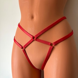 High rise cage thong pants lingerie | adjustable elastic hip harness