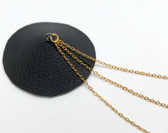 Gold chain black faux leather burlesque pastie nippie covers linked with gold chains