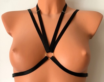 Elastic chest harness | V front V back underbust body straps | adjustable elastic cage bra waist harness