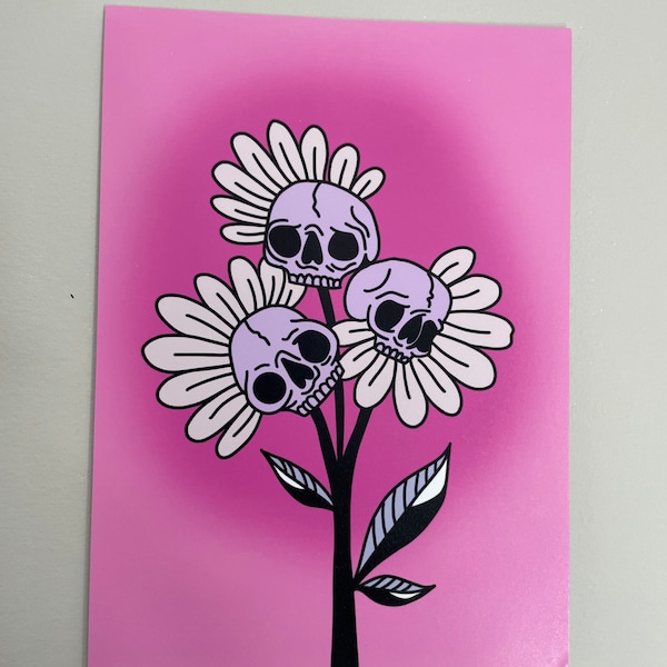 SALE skull flower art print | american traditional art | tattoo art | aesthetic wall decor