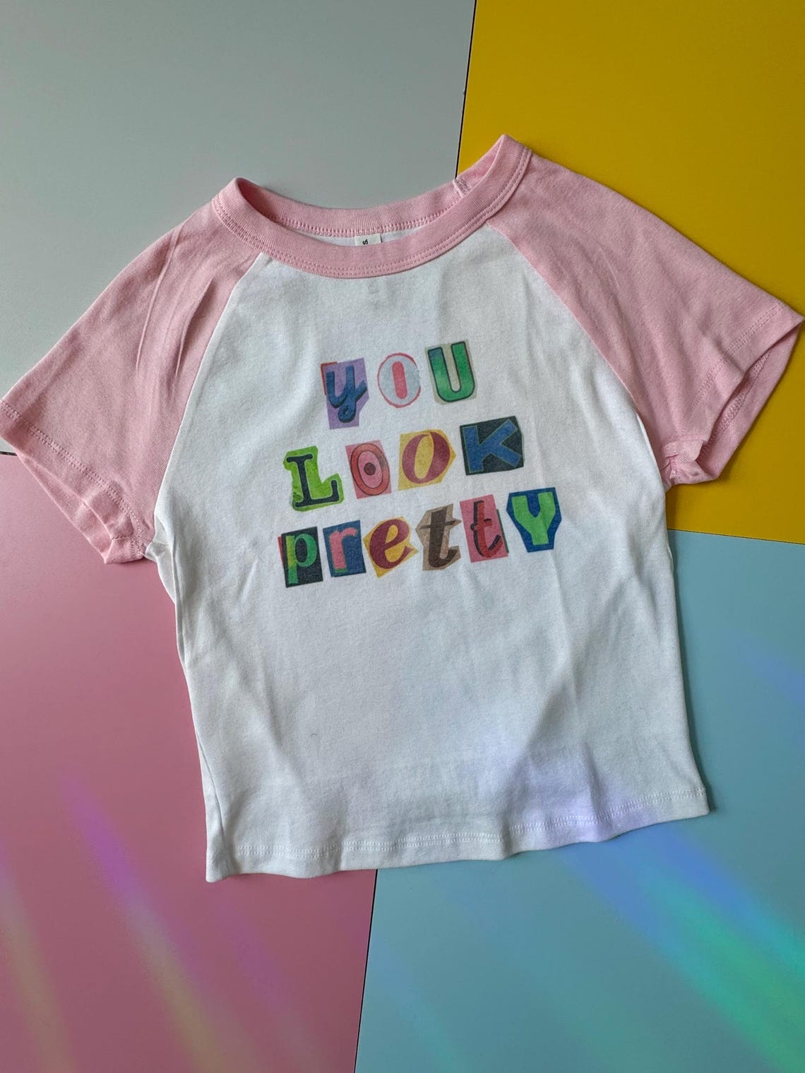You Look Pretty Magazine Clipping Graphic Tee Baby Tee Pink