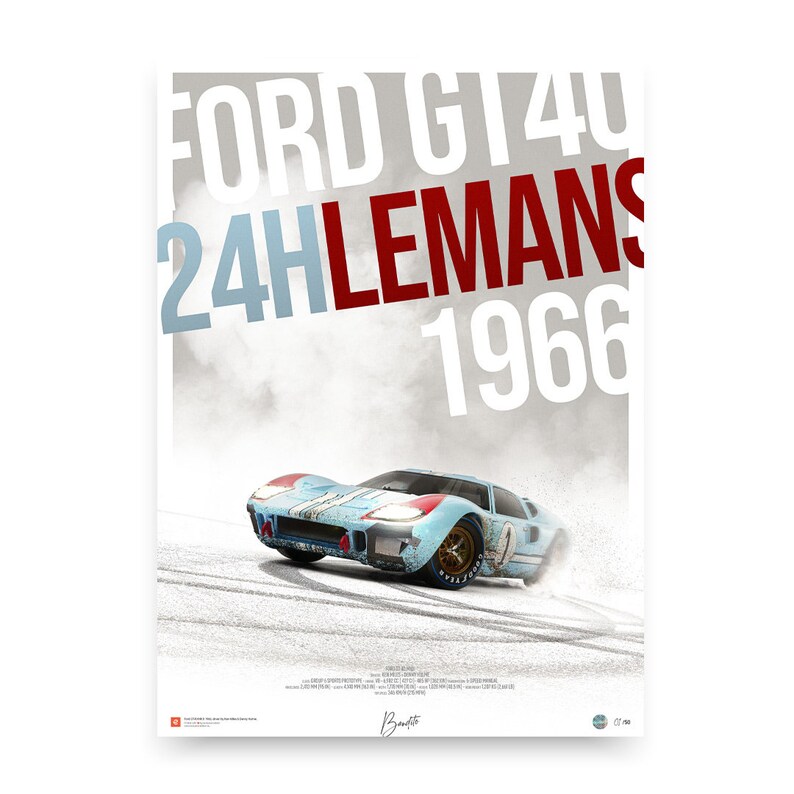 Ford GT40 Mk2 Le Mans 1966 Ken Miles Car Racing Poster - Etsy