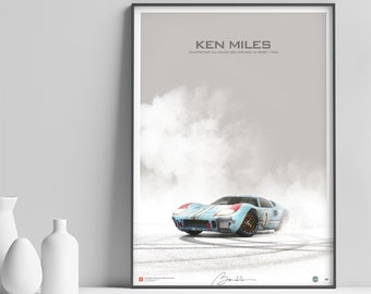 Ford GT40 mk2 poster, 1966, Ken Miles. Wall art / car gift / Ford gift / racing / GT40 / circuit