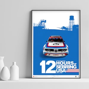 Bmw csl 3.0, E9, IMSA, Sebring 1975 poster. wall art / car gift / bmw gift / racing / german / racing / minimalist