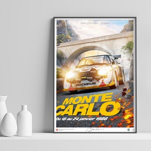 1986年のアウディ クワトロ S1 モンテカルロ ラリー ポスター。車のポスター/アウディ/WRC/レーシング ポスター/自動車アート/デザイン/ラリー