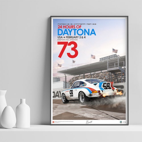Porsche 911 carrera 2.8 RSR, 24h de Daytona 1973. Limited and signed edition, gift idea for men and motor racing fans
