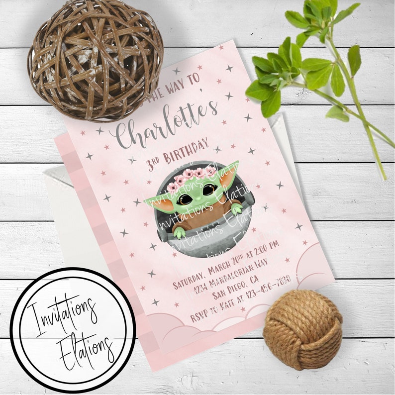 Girl Baby Yoda Birthday Invitation Mandalorian Birthday Etsy