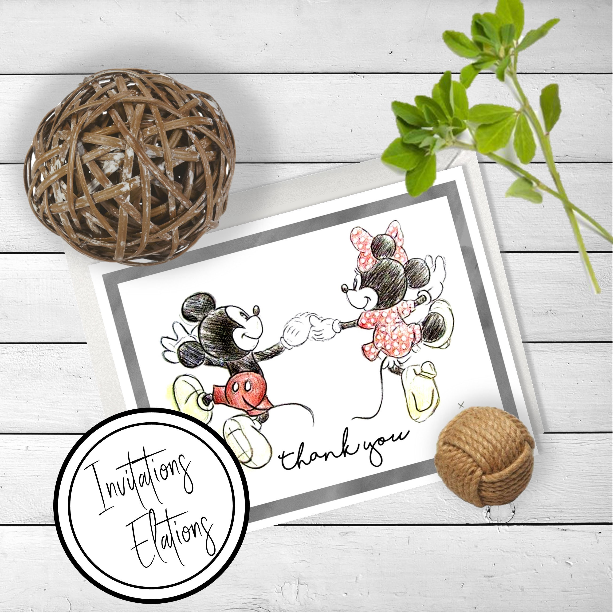 Mickey Mouse Thank You Notes - Mickey and Minnie Thank You Notes - Includes Folded, Blank Thank You Cards with Envelopes and Return Labels