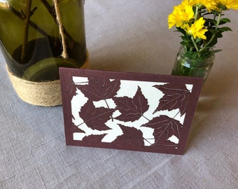 Falling Leaves greeting card--Maroon