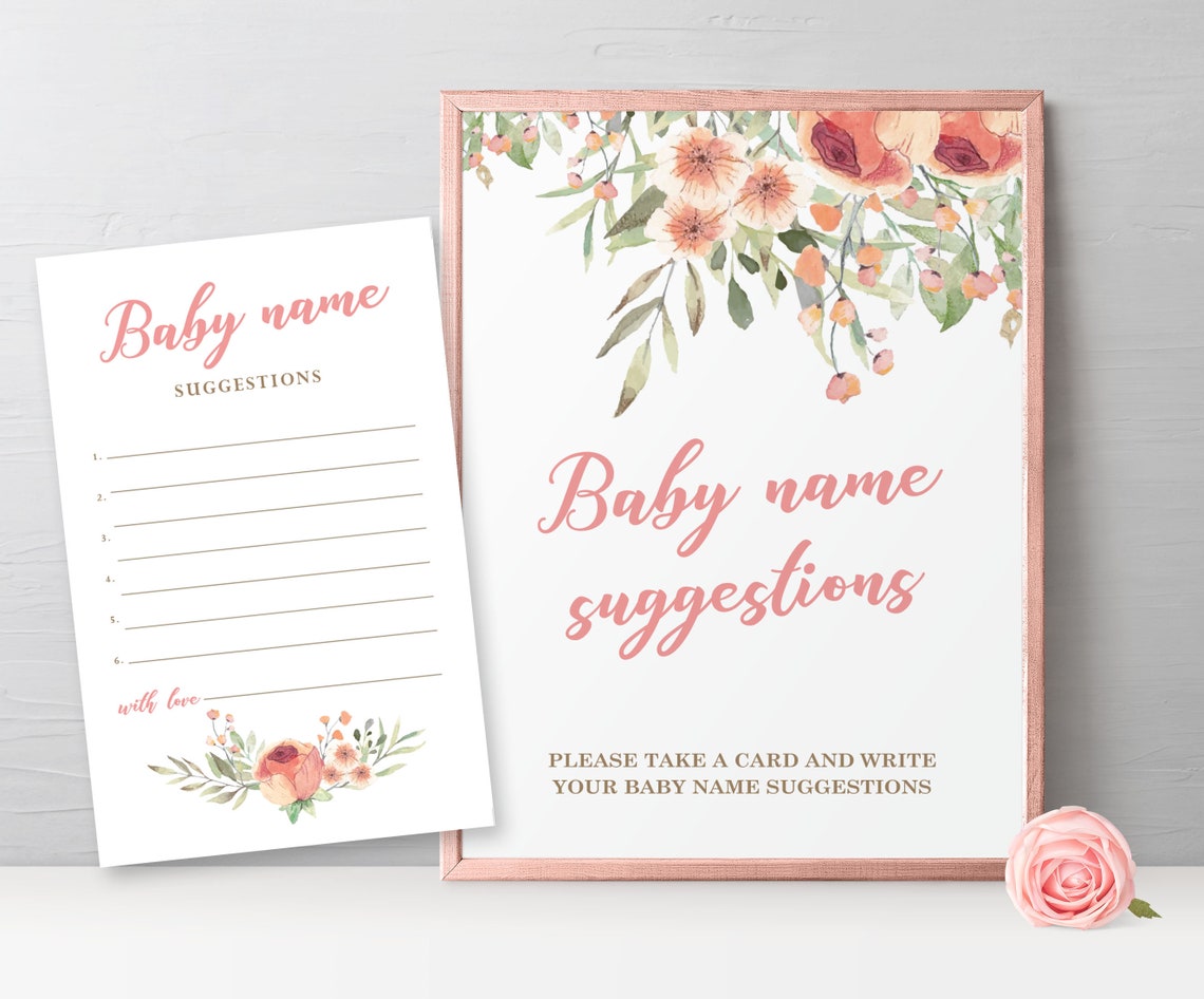 Baby Name Suggestions Sign and Cards Printable Blush Pink Etsy