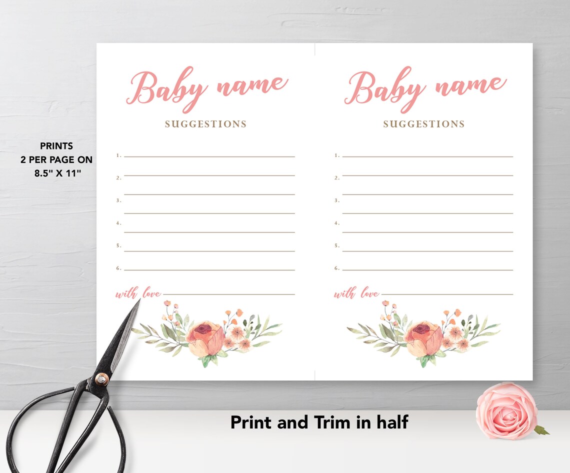 Baby Name Suggestions Sign and Cards Printable Blush Pink Etsy